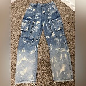 MNML Denim Cargo Pants with Bleached Effect